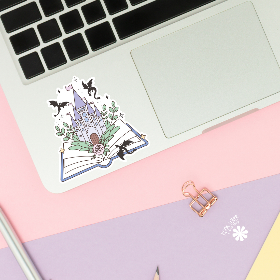 Book Lover Merch Shop - Open Book Dragons Fantasy Stickers / Bookish Stickers / Book