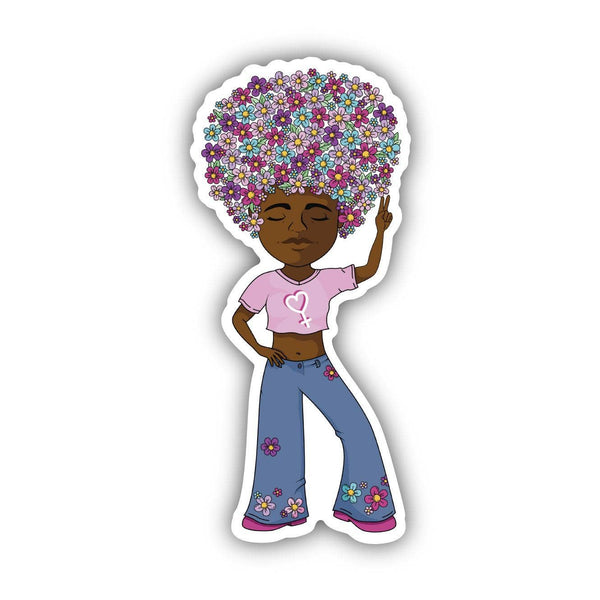 Groovy Girl With Flower Hair Sticker