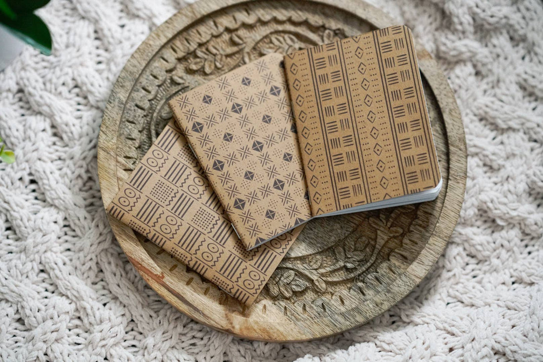 Pounded Yam Productions - African Mud Cloth Print Kraft Pocket Notebook - Eyes