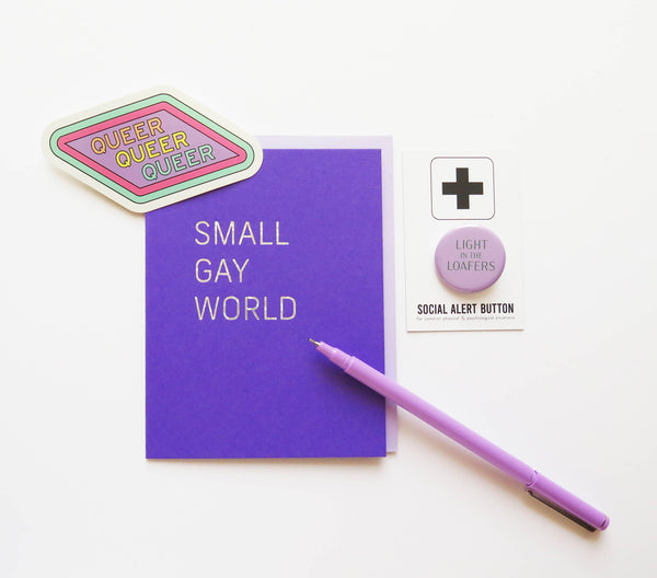 SMALL GAY WORLD Hot Foil Queer LGBTQ+ Greeting Card