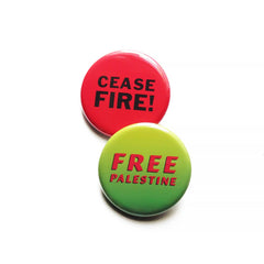 Word For Word Factory - CEASEFIRE! Red Pin Back Button Ceasefire in Gaza