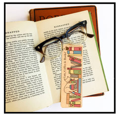 Fly Paper Products - Cats, Coffee & Books Wood Bookmark