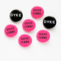 QUEER FEMME LGBTQ+ pinback button gay gift badge