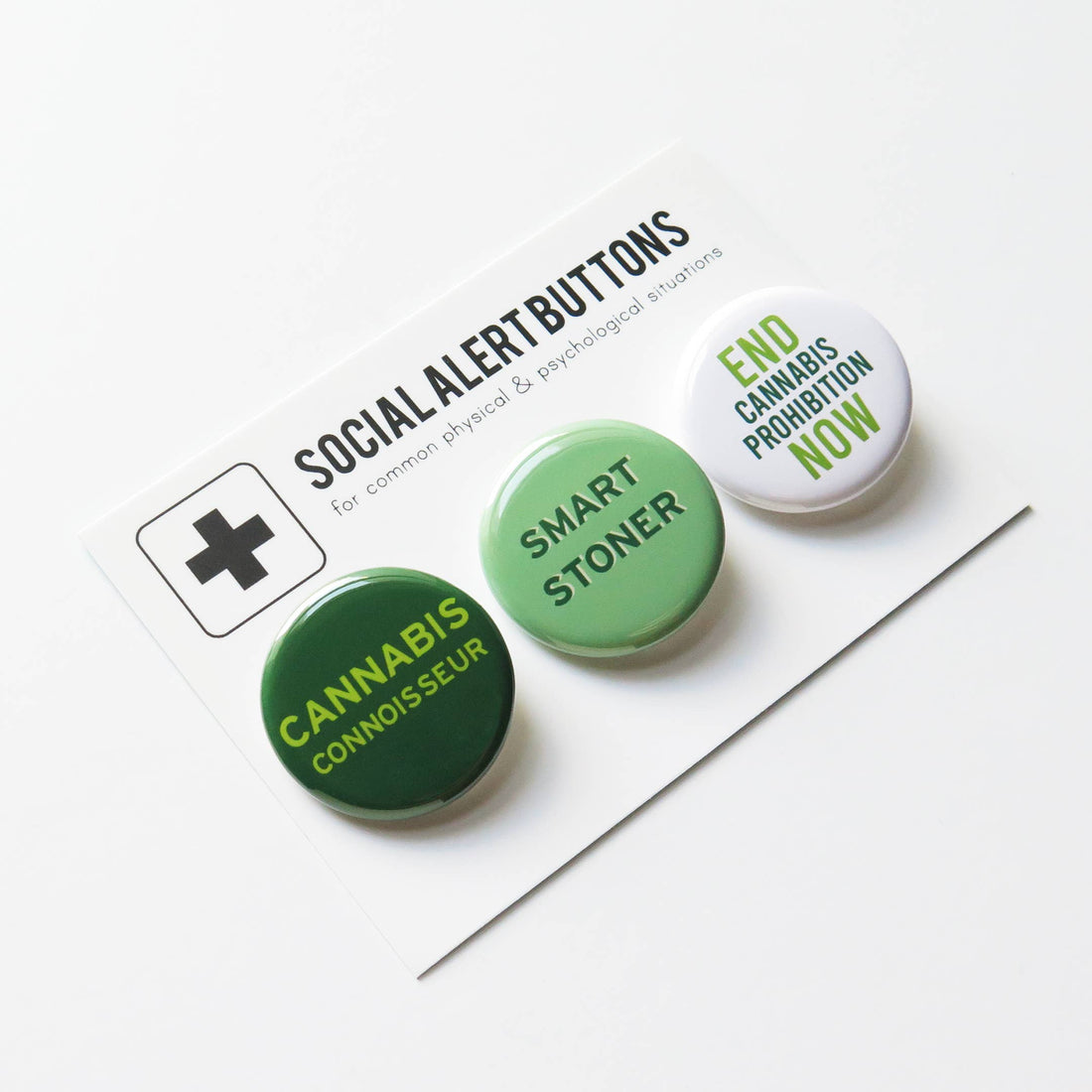 CANNABIS themed 3-PACK Pinback Buttons for Modern Stoners