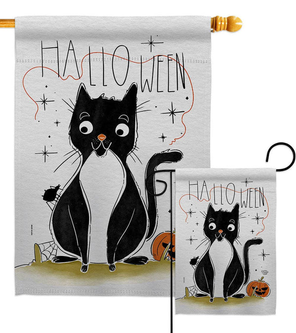 Flag Halloween Tuxedo Cat Garden House 2-Sided Home Décor