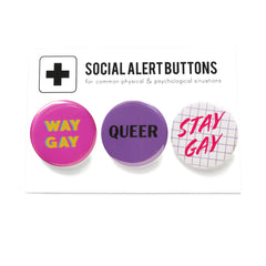 WAY GAY QUEER STAY GAY 3-PACK Pinback Buttons