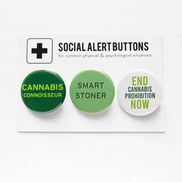 CANNABIS themed 3-PACK Pinback Buttons for Modern Stoners