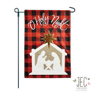 Buffalo Check Nativity Scene Burlap 2-Sided Garden Flag