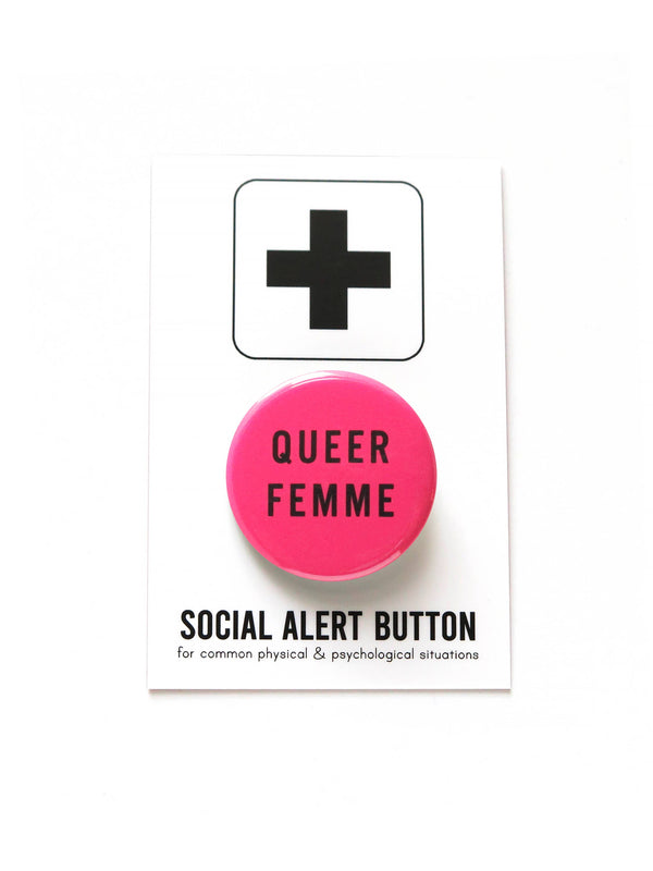 QUEER FEMME LGBTQ+ pinback button gay gift badge